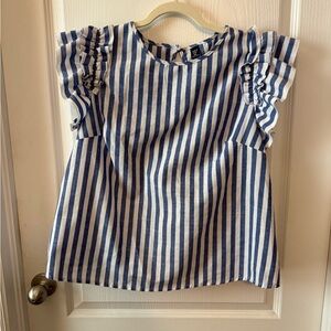 SHEIN Blue and White Striped Ruffle Sleeve Blouse